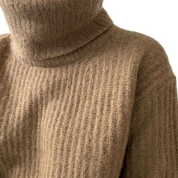 Everlane Womens Alpaca Wool Tan Oversized Turtleneck Ribbed Cozy Sweater Sz XS - Picture 11 of 11